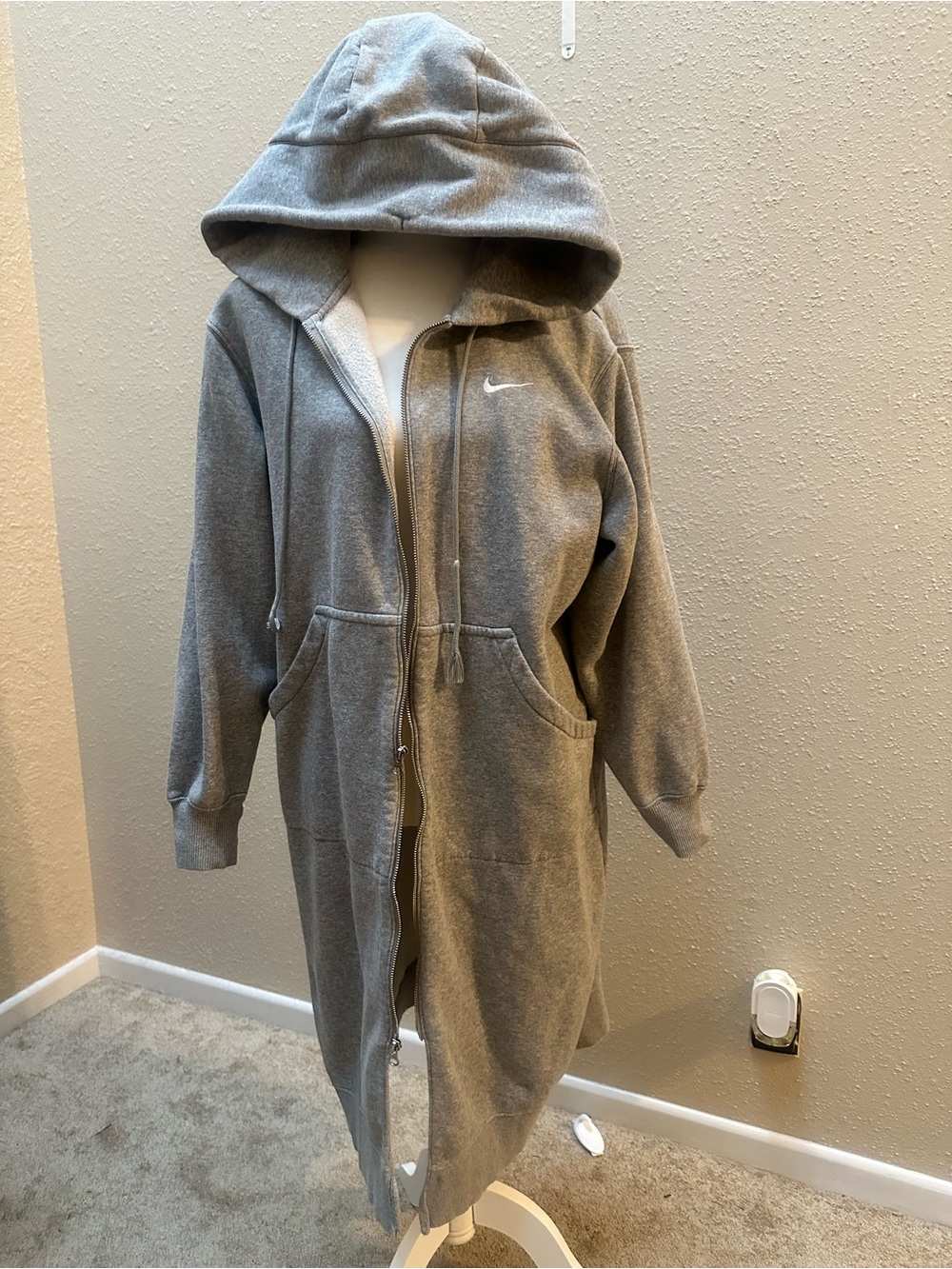 Nike Women’s Longline Duster Full Zip Hooded Hoodie Pockets Oversized M Sporty